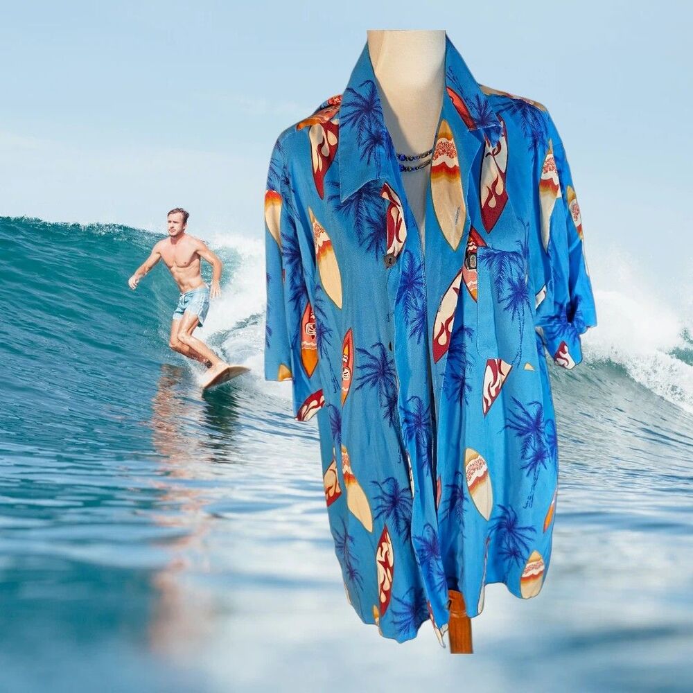 VINTAGE 90'S BUTTON DOWN PINEAPPLE CONNECTION HAWAIIAN SURFBOARD SHIRT